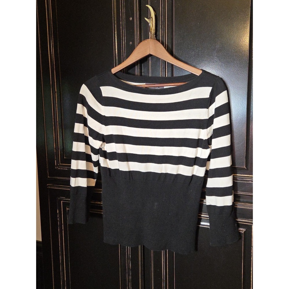 George Me Design By Mark Eisen, Large,  Black White Stripe Sweater, Fitted Waist